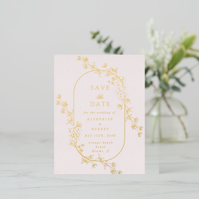 Sketched Modern Floral Wedding Foil Invitation Folie Einladungspostkarte (Stehend vorne)