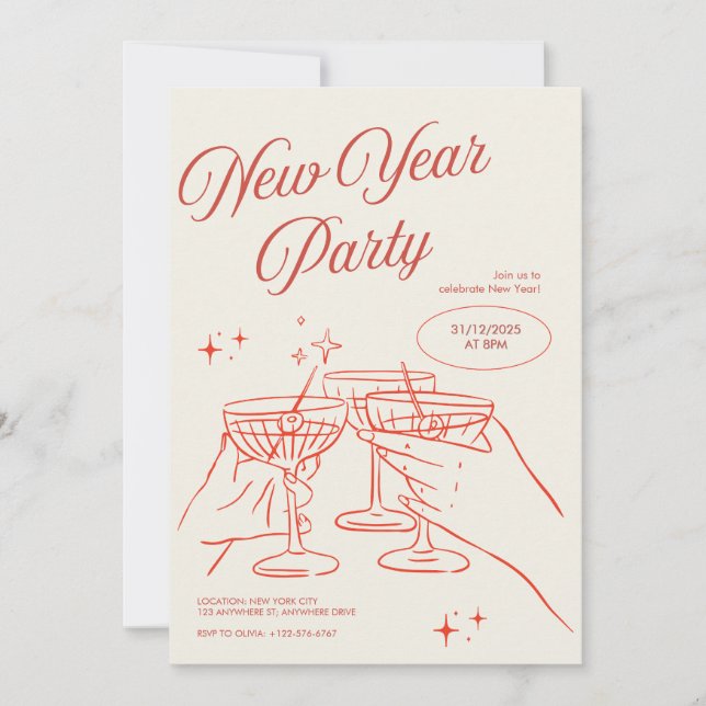 Sketched New Years Eve Party Invitation (Devant)