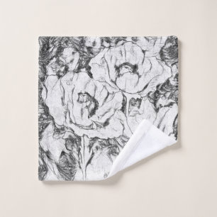 Sketched Pen Drawn poppies flowers floral whi