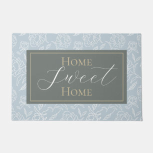 Sketched Peonies Dusty Blue Fußmatte