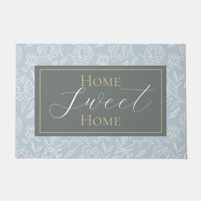 Sketched Peonies Dusty Blue Fußmatte (Vorderseite)