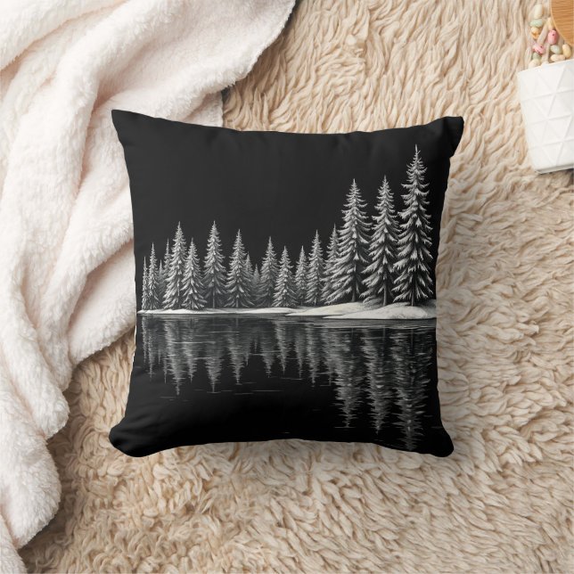 Sketched Winter Lake Throw Kissen (Decke)