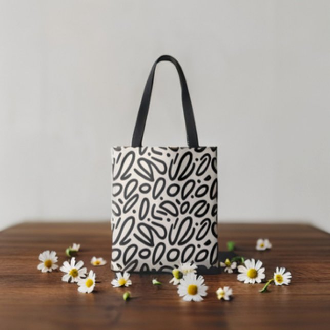 Sketchy Black Doodle Pattern auf Beige Tasche (Von Creator hochgeladen)