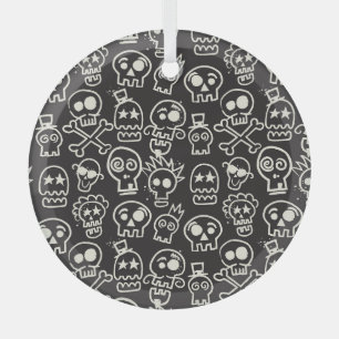 Sketchy Black Skull Nahtlose Tapete Ornament Aus Glas