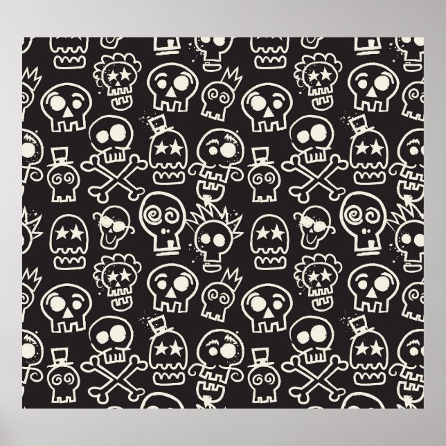 Sketchy Black Skull Nahtlose Tapete Poster (Vorne)