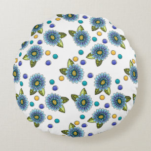 Sketchy Blue Flowers Rundes Kissen