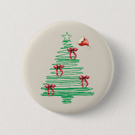 sketchy christmas tree with red bow and santa hat button
