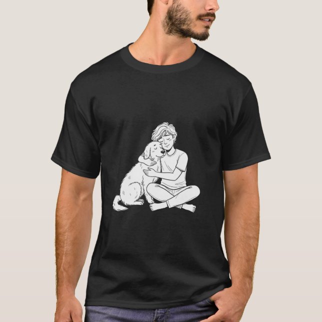 Sketchy Doodle Person Hugging Dog T-Shirt (Vorderseite)