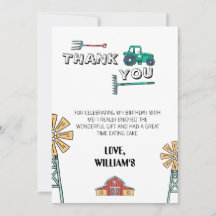 Sketchy Green Tractor Farm Birthday Thank You Card