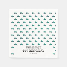 Sketchy Green Tractor Farm Windmill Boy Birthday Serviette