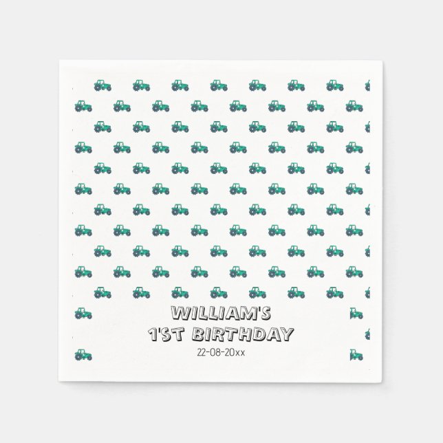 Sketchy Green Tractor Farm Windmill Boy Birthday Serviette (Vorderseite)