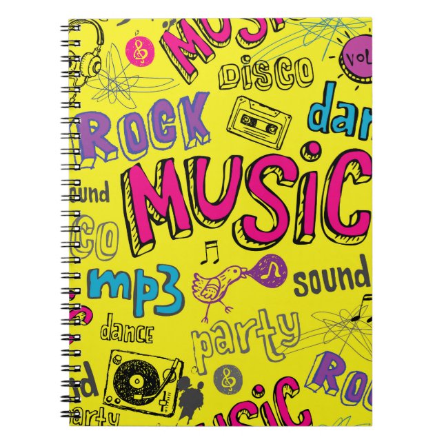 Sketchy Music Doodles - Nahtloser Hintergrund Notizblock (Vorderseite)