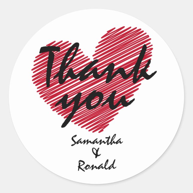 Sketchy Red Heart Wedding Danke Sticker (Vorderseite)