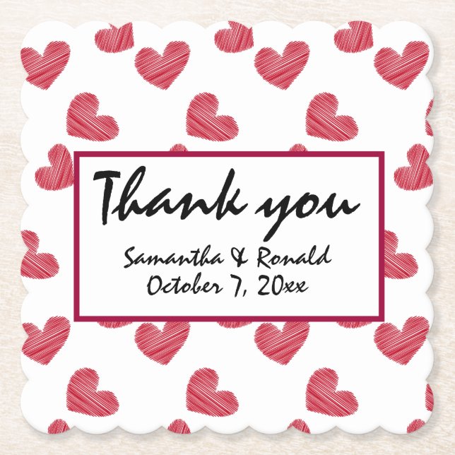Sketchy Red Heart Wedding Untersetzer (Vorderseite)