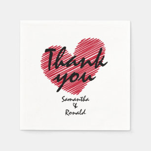Sketchy Red Heart Wedding Vielen Dank Serviette