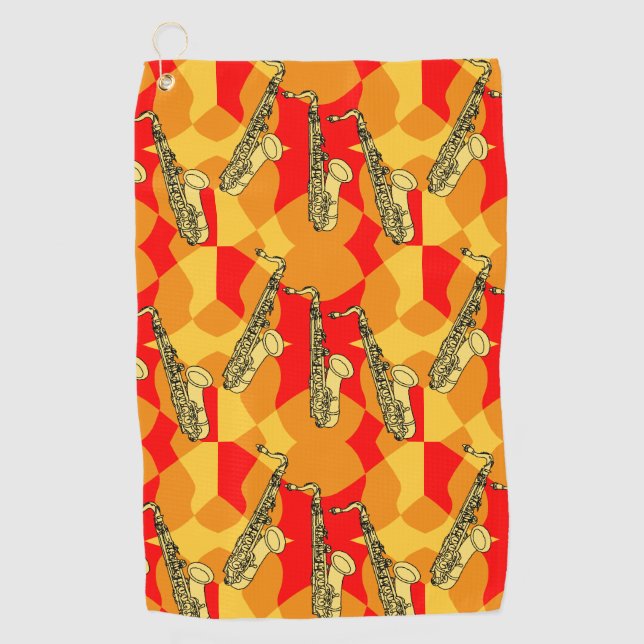 Sketchy Saxophon Gray Pattern Golfhandtuch (Vorderseite)