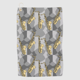 Sketchy Saxophon Gray Pattern Golfhandtuch