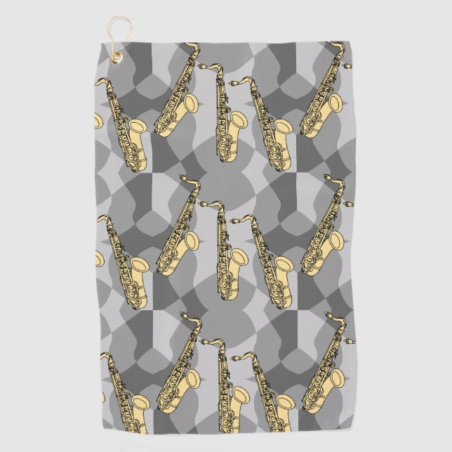 Sketchy Saxophon Gray Pattern Golfhandtuch (Vorderseite)
