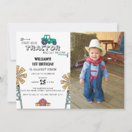 Sketchy Tractor Farm Windmill Photo 1st Birthday Einladung