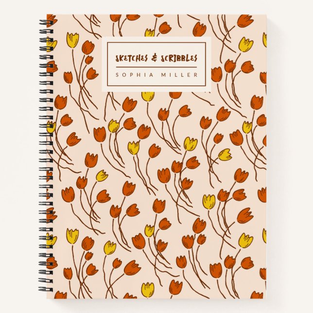 Sketchy Tulips Hand Drawn Floral | Retro Palette Notizbuch (Vorderseite)