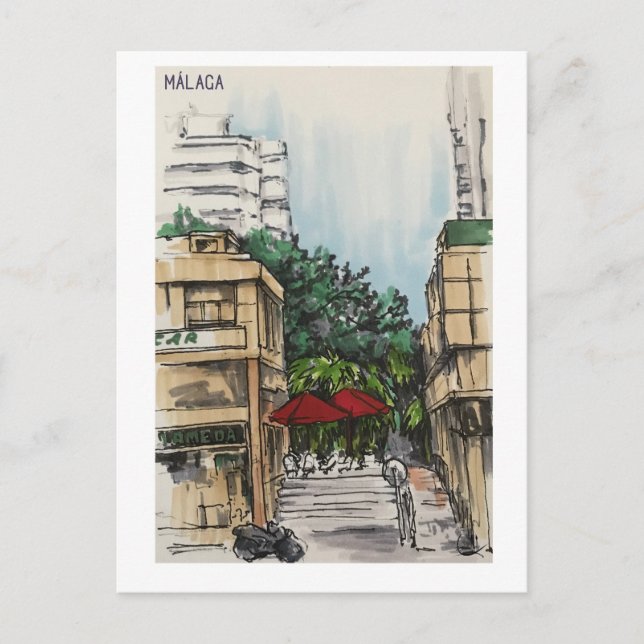 Skethchbook-Seiten. Málaga. Marker Postkarte (Vorderseite)