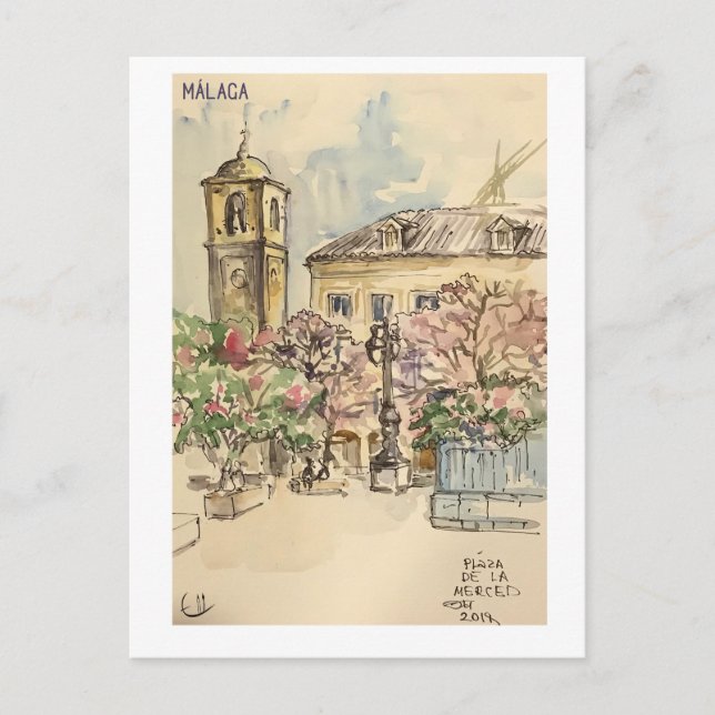 Skethchbook-Seiten. Málaga Postkarte (Vorderseite)