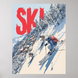 Ski-Abenteuer am Berghang Poster