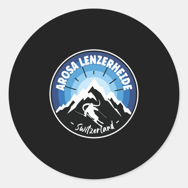 Ski Arosa Lenzerheide Schweiz Blau Runder Aufkleber (Vorderseite)