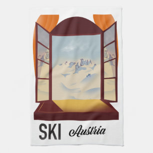 Ski Austria Fenster Reiseplakat. Geschirrtuch