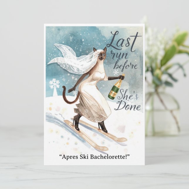 Ski Bachelorette Weekend Bride auf den Pisten Einladung (Stehend Vorderseite)