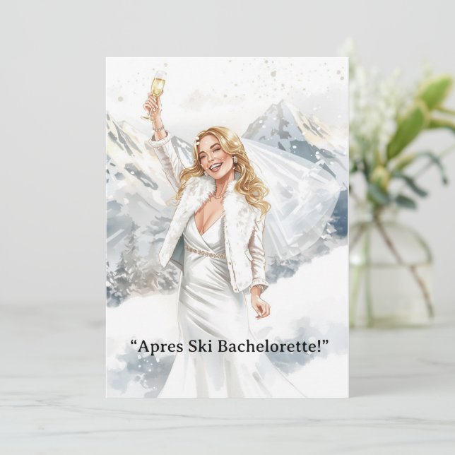 Ski Bachelorette Weekend Bride on the Slopes Einladung (Stehend Vorderseite)