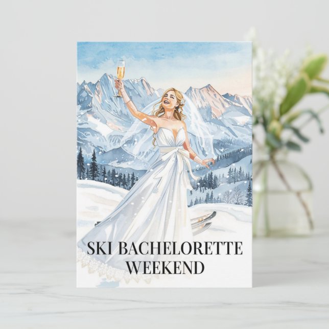 Ski Bachelorette Weekend Bride on the Slopes Einladung (Stehend Vorderseite)
