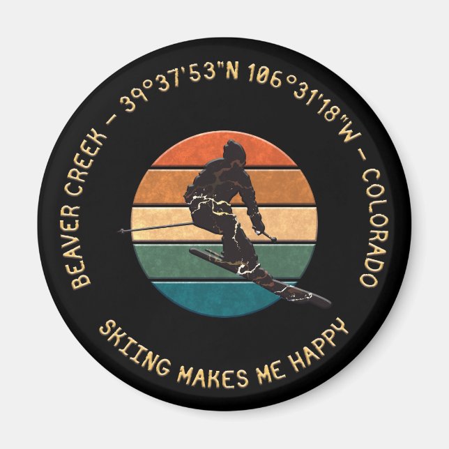Ski Beaver Creek, Colorado - Man Skier Gelber Text Magnet (Vorne)