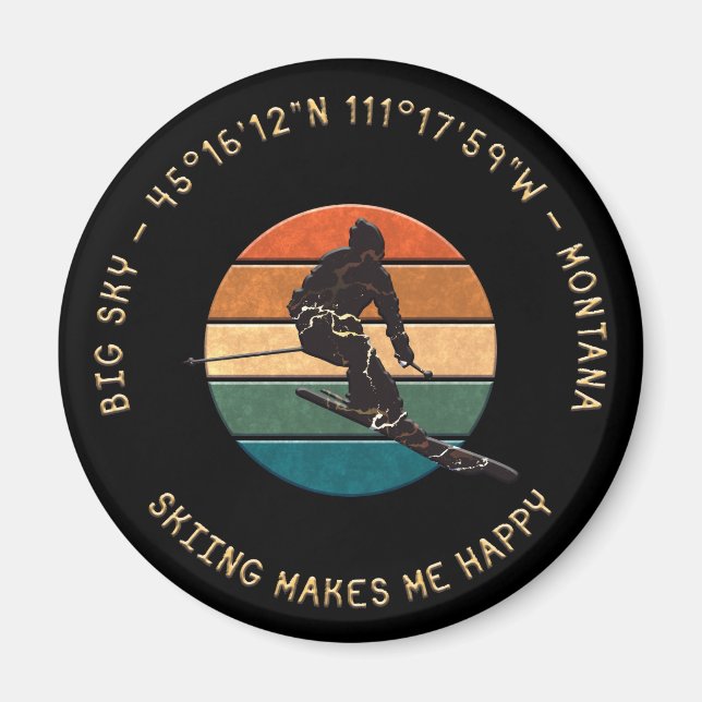 Ski Big Sky, Montana - Man Skier, Gelber Text Magnet (Vorne)