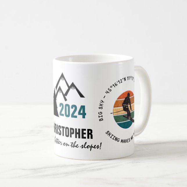 Ski Big Sky, Montana - Man Skier, Schwarzer Text Kaffeetasse (VorderseiteRechts)