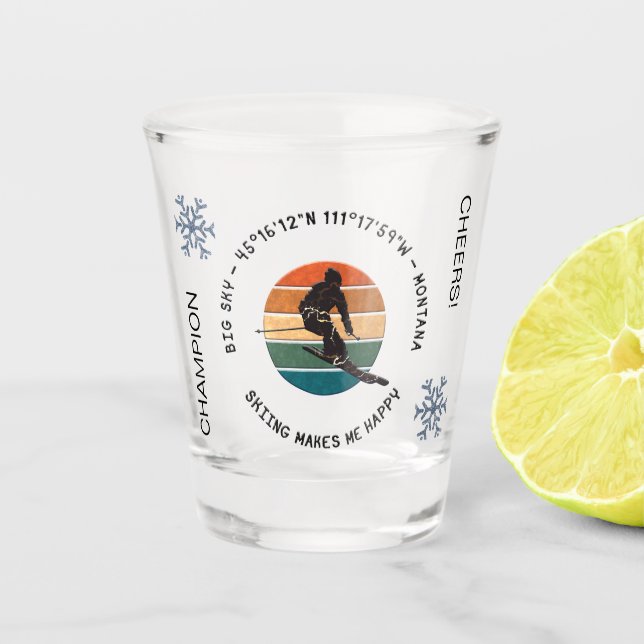 Ski Big Sky, Montana - Man Skier, Schwarzer Text Schnapsglas (Vorderseite)