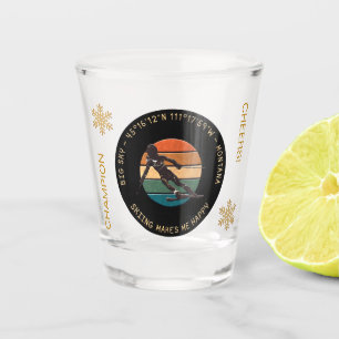 Ski Big Sky, Montana Skier, Gelber Text Schnapsglas