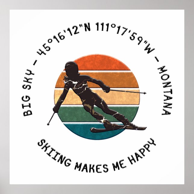 Ski Big Sky, Montana Skier, Schwarzer Text Poster (Vorne)