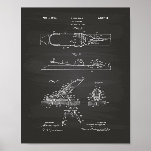 Ski Binding 1940 Patentart - Skihaftbrett Poster (Vorne)