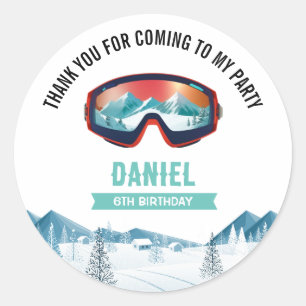 Ski Birthday Party Snowboard Runder Aufkleber