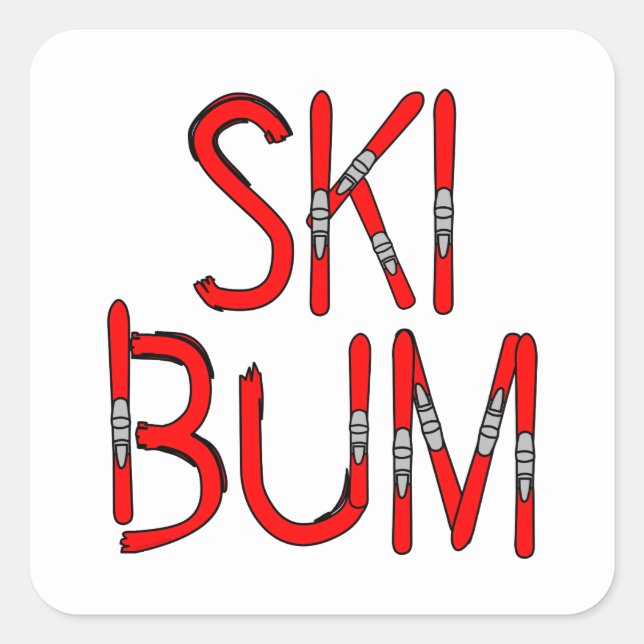 Ski Bum Skis Quadratischer Aufkleber (Vorderseite)