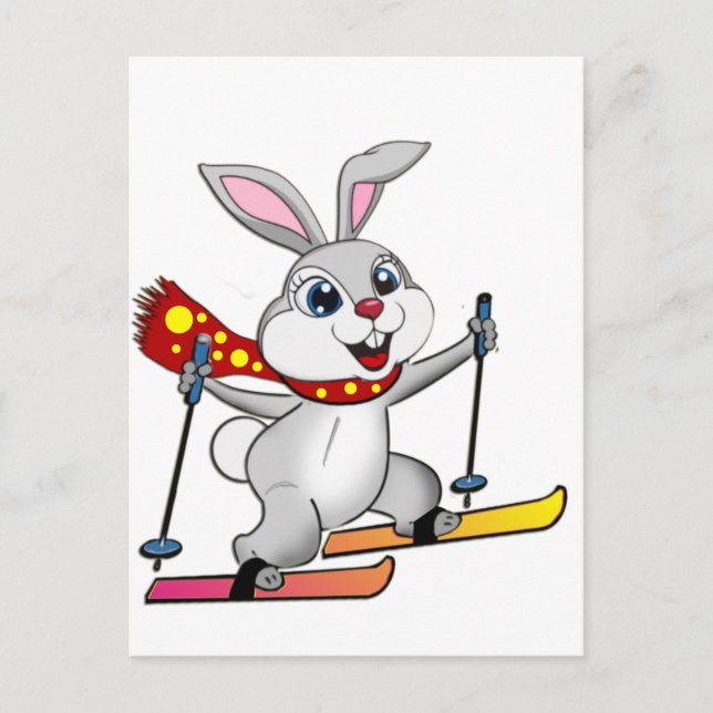 Ski Bunny - Niedlicher und sonniger Cartoon Postkarte (Vorderseite)