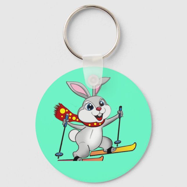 Ski Bunny - Niedlicher und sonniger Cartoon Schlüsselanhänger (Vorderseite)