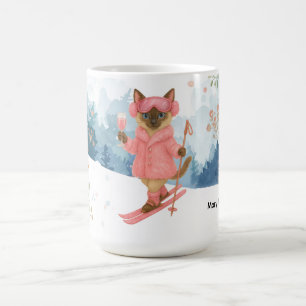 Ski Cat fährt Ski auf Junggesellinnenabschied in R Kaffeetasse
