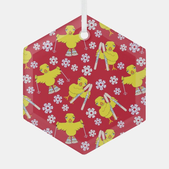 Ski Chick Muster Ornament Aus Glas (Vorderseite)