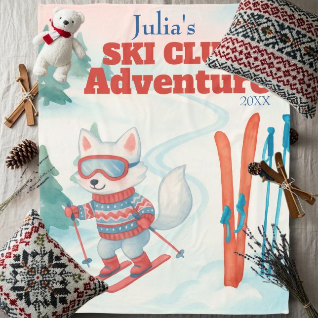 Ski Club Abenteuer Name Polarfuchs Fleecedecke (Ski Club Adventure Name Arctic Fox Fleece Blanket)
