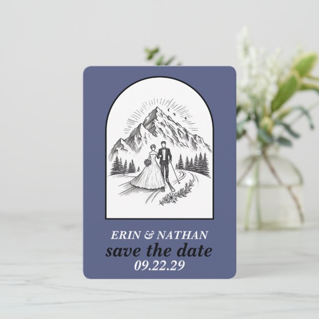 Ski Couple Save the Date (Stehend Vorderseite)