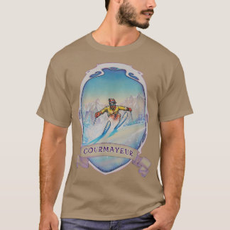 Ski Courmayeur, Italy Vintage Snow Skiing Vacation T-Shirt