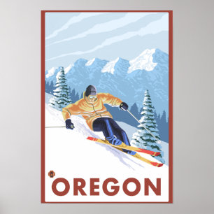 Ski de neige de descente - Poster Vintage voyage 2