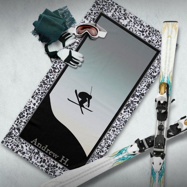 Ski de neige Pebble noir blanc serviette de plage (Créateur téléchargé)